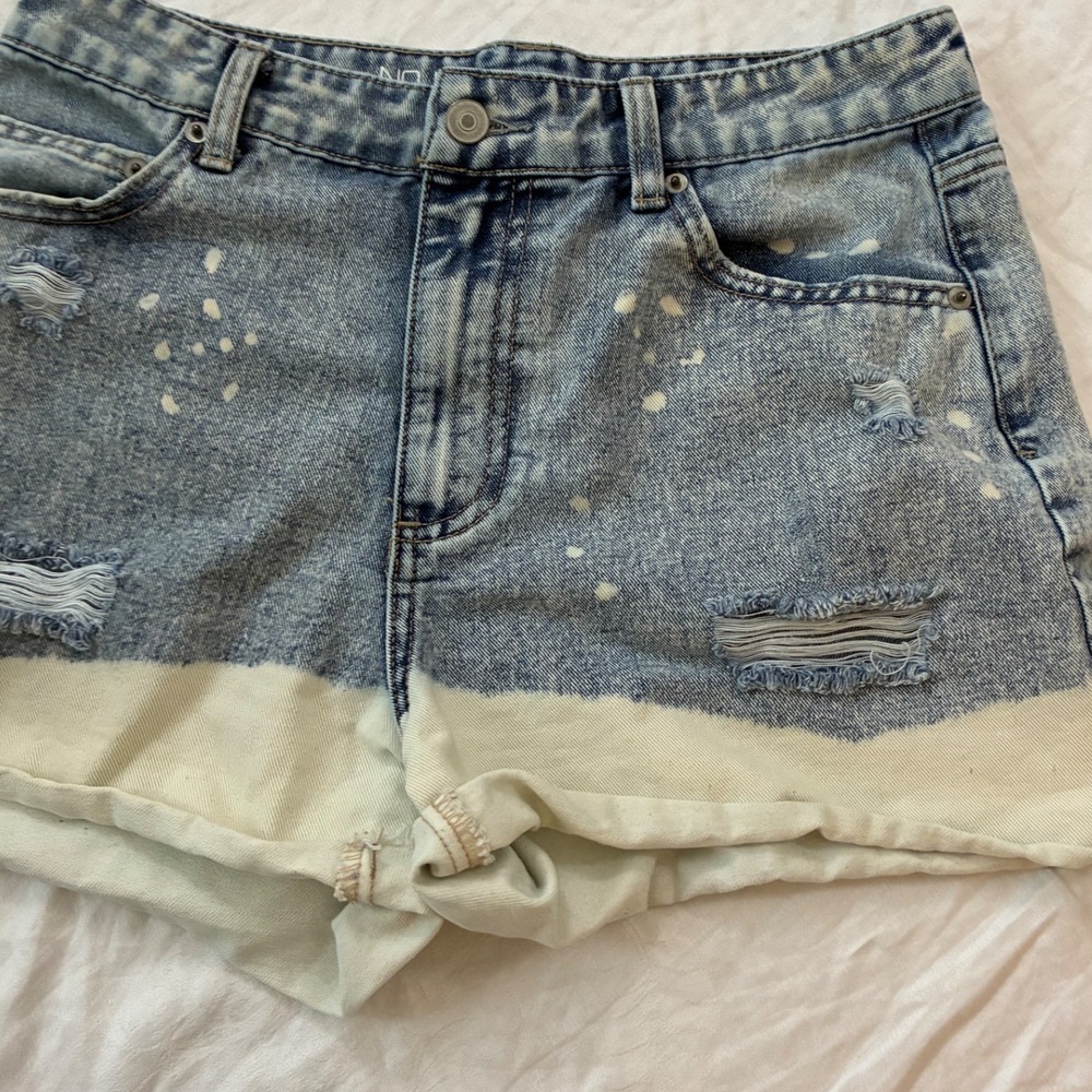 Denim Cut off Shorts Womens‎ 9 Blue Bleached Distressed Splatter Mid Rise Indie